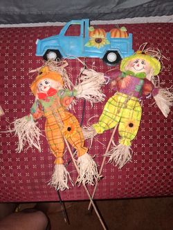 Fall Harvest Scarecrow Stake Decorations Set of 3