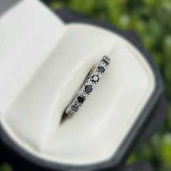 Jewelry 10k solid white gold black diamonds and white natural diamonds ring 1.20CTW size 7.50