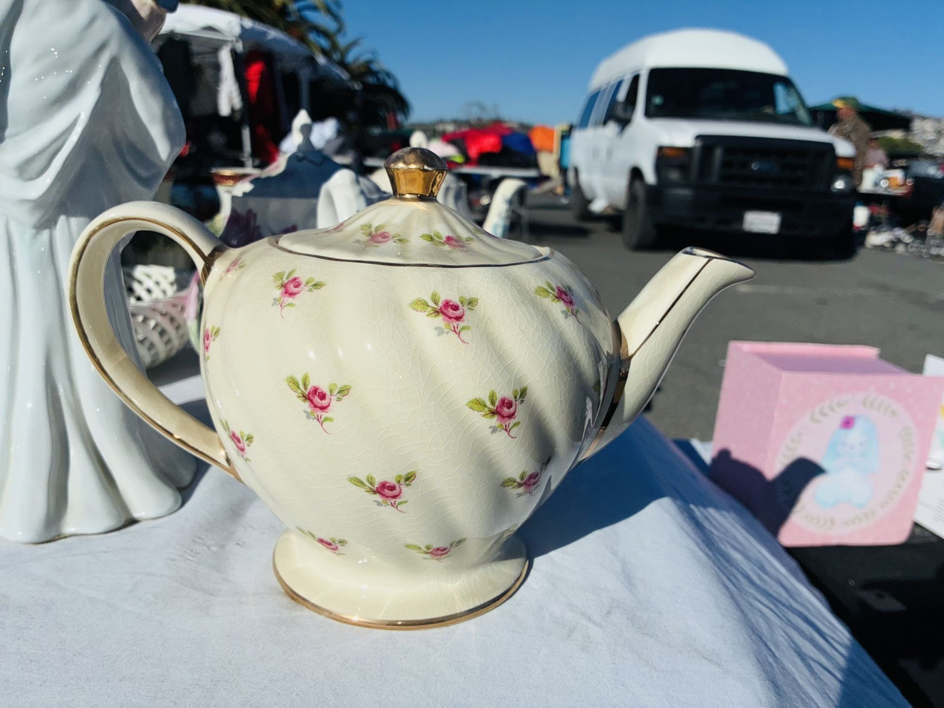 Vintage Porcelain Sadler English Microprint Floral Rose Teapot & Lid