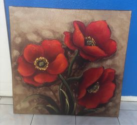 Red Floral Wall Art  32” x 32”