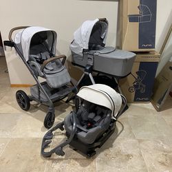 Nuna Mixx Stroller With Car Seat And Bassinet With Stand Beige Canopy