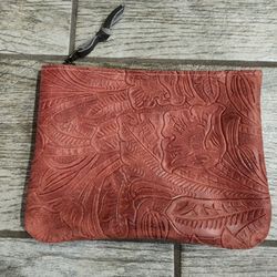 Vintage hand tooled red leather bag floral