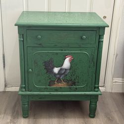 Vintage Farmhouse Hand Painted Green Wood Table w/Rooster 