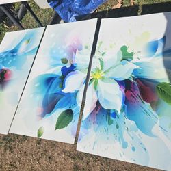 3 METAL ALUMINUM WALL PRINT  12 IN X 24 INCH EACH