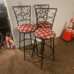 3 Red And White Polkadot Barstools 