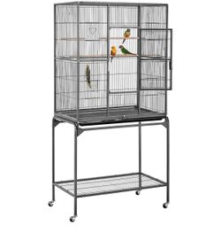 63-Inch Wrought Iron Rolling Large Bird Cage for African Grey Small Quaker Amazon Parrots Canary Bird Flight Cage