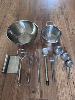 Stainless Steel Kitchen Bundle – Bowl, Williams Sonoma Colander & Utensils (High Quality)