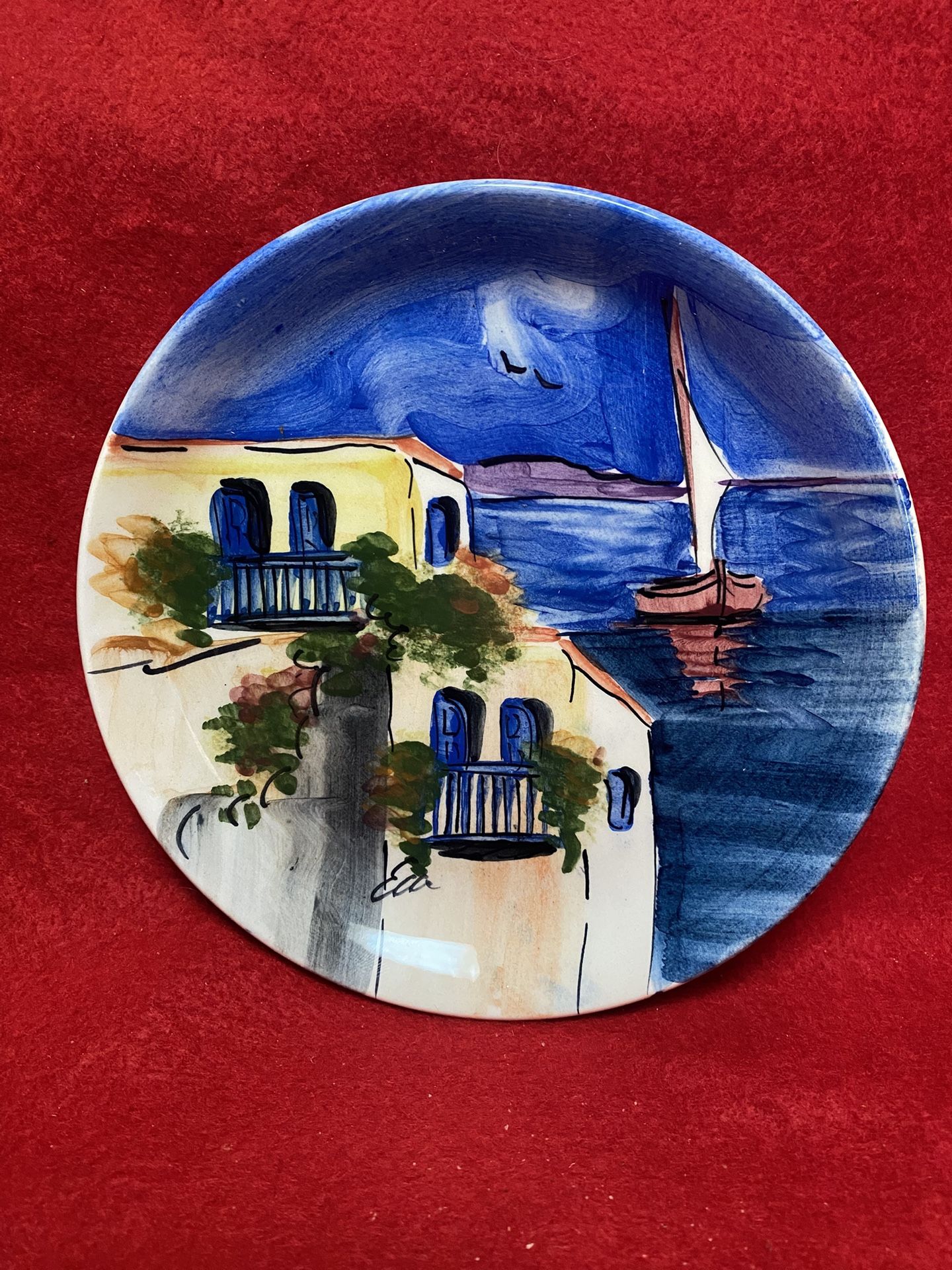 6.25 Inch Handmade Hand Painted Blue Ceramic Wall Hanging Plate Imported From Greece