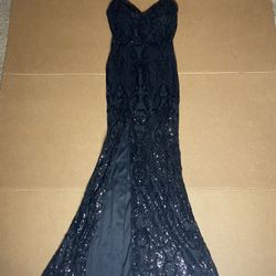 Black Sequin Mermaid Dress With Open Back 