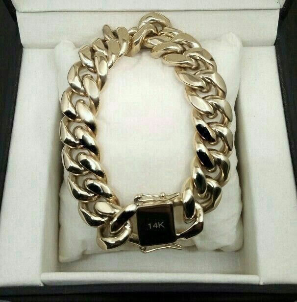 14k High Quality Real Gold Bonded Stainless Steel 14mm Cuban Link  8.5" Bracelet Brand New 
