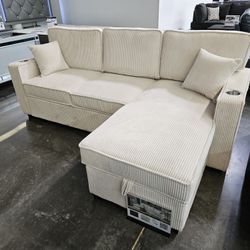 Brand New Sectional Pull Out Bed Storage Chaise USB Outlet $398