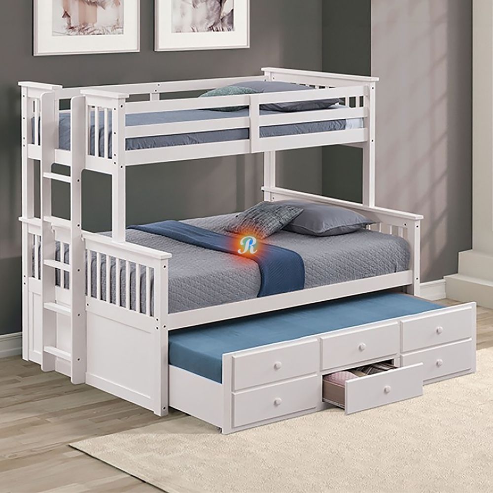 Twin Full Bunk Bed With Trundle And 3 Storage Drawers