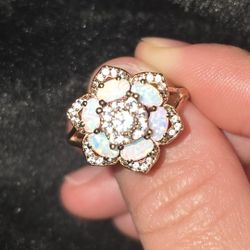Rose Gold Plated Opal Flower Ring