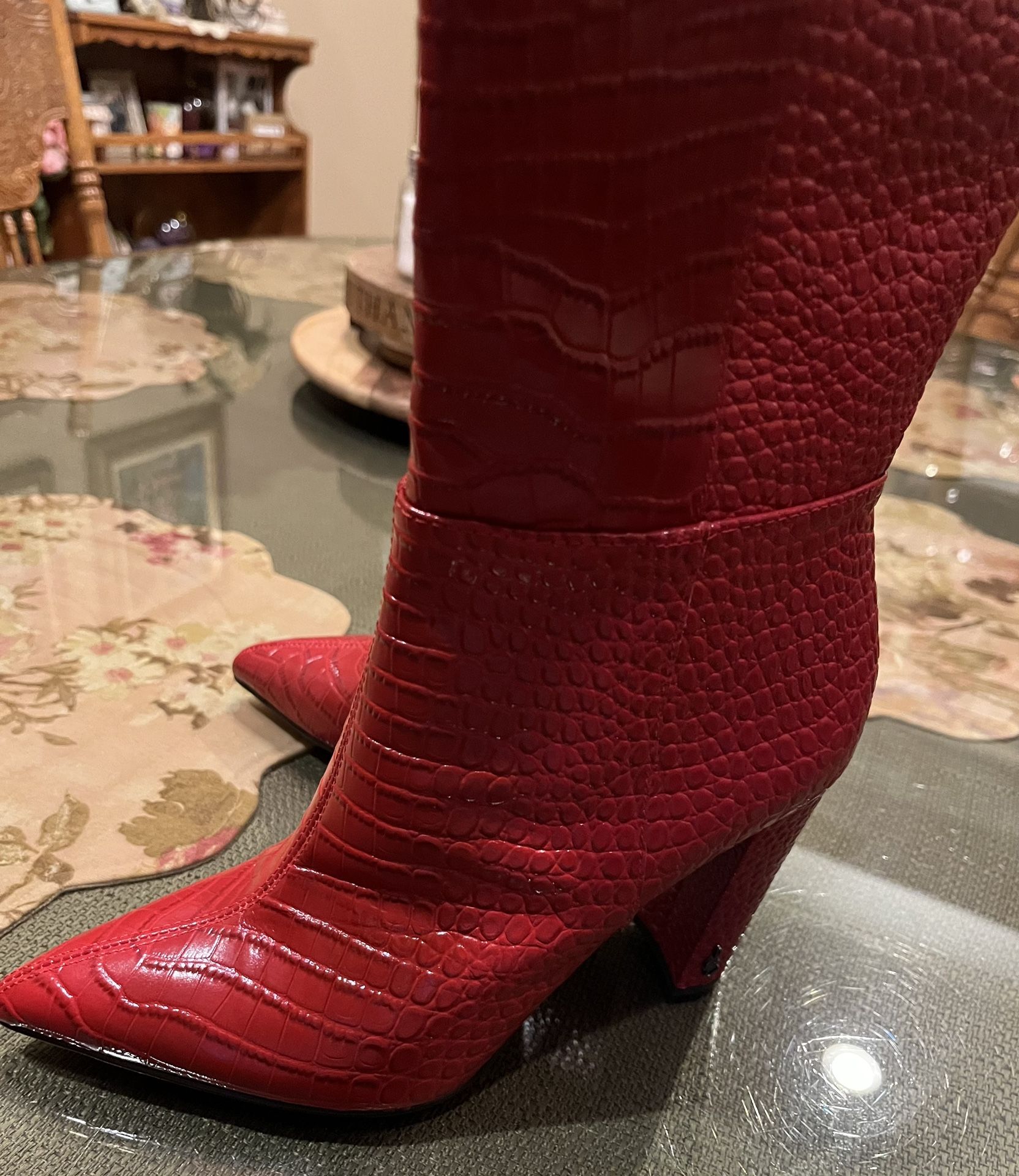 Red Leather Boots Size 7