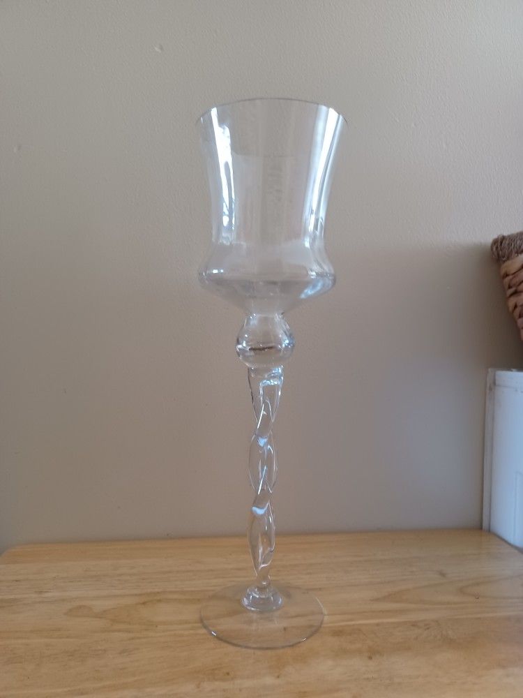 16" VTG Clear Glass Twisted Candle Holder Decor