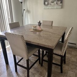Solid Marble Dining Table Set (including chairs)– 54” x 54” – Very Good Condition