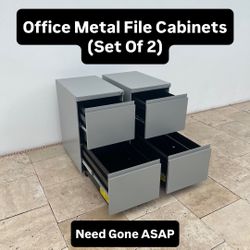 Rolling Office Metal File Cabinets (Set Of 2) Pickup Today Available (NO KEYS)