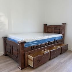 Twin Solid Wood Bed With 3 Drawers And Memory Foam Mattress $640