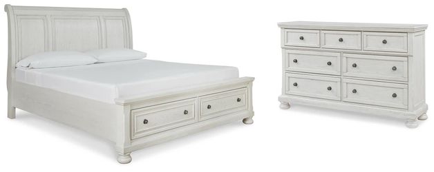 King sleigh bed with two drawers