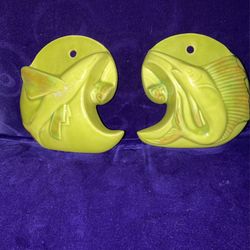 Pair of MCM  Ceramic Fish  Wall Pockets