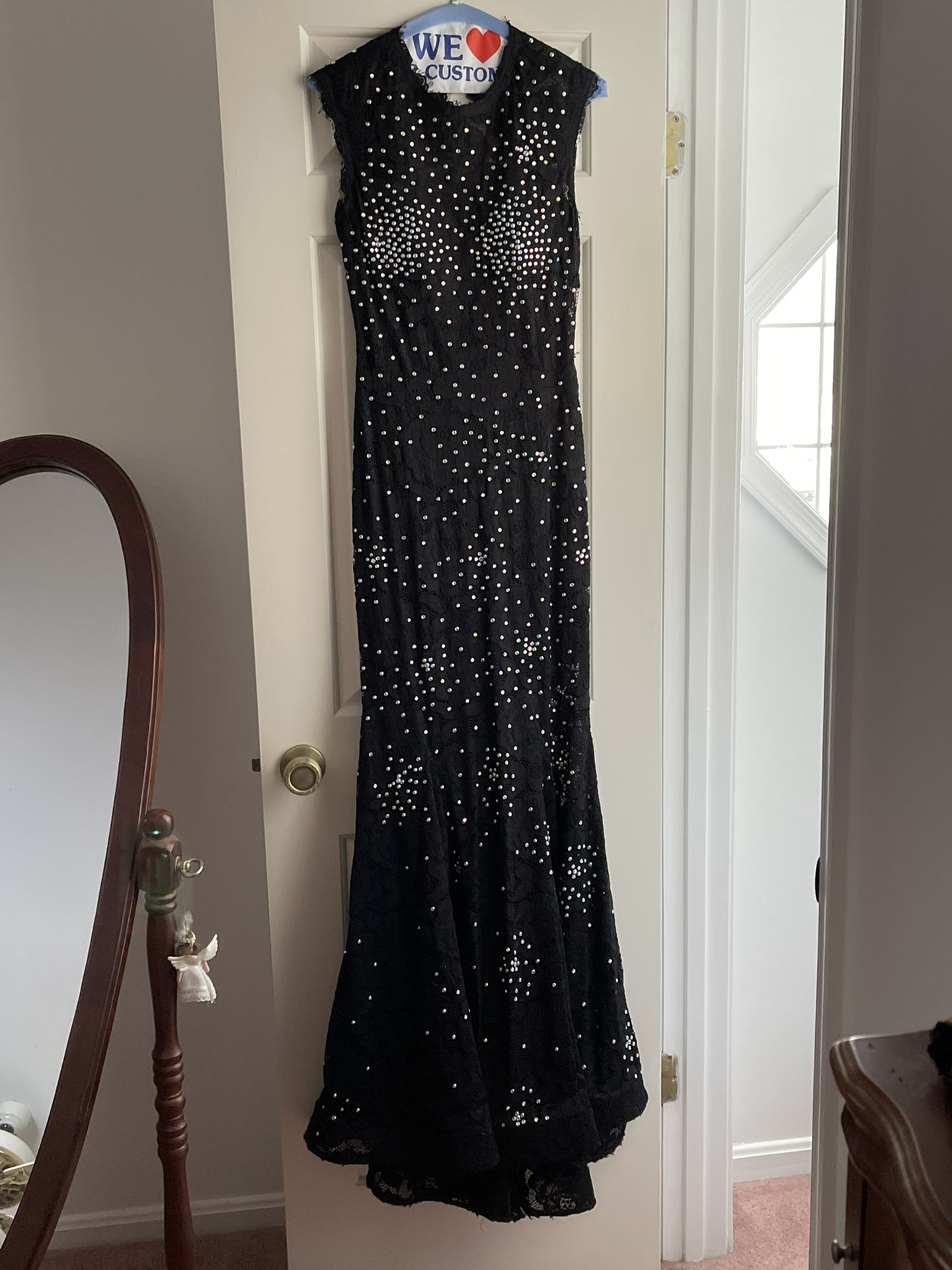 Prom Dress: Black Lace, Beaded, Mermaid Style Fit