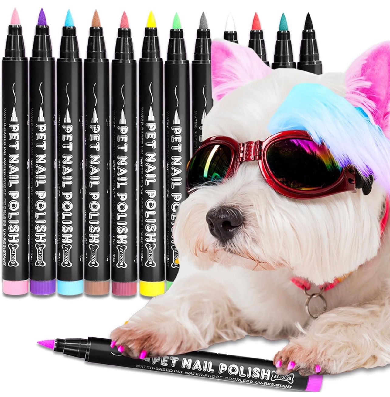 CNWHMY Quick Dry Dog Nail Polish Pens 12 Colors,Pet Safe and Non-Toxic Nail Polish Easy Application for Dogs, Cats, and Small Pets Nail Accessories
