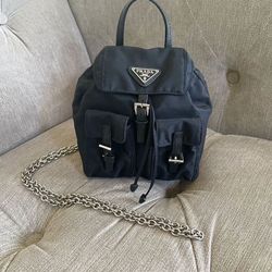 Mini Prada Nylon Backpack Purse Silver Chain 