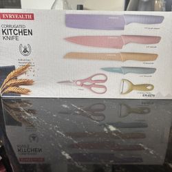 TJ POP Colorful Kitchen Knife Set 6 PCS, Colored Knives Set with Non-Stick Coating, Chef Boxed Knives Set for Cooking, Camping, Travel, Picnic, BBQ an