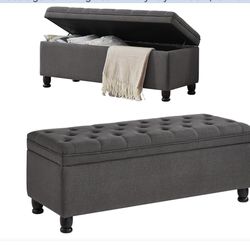 Bed End Storage Ottoman Bench,Linen Upholstered Storage Benches for Bedroom,Tufted 45" Long Ottoman Bench with Storage for Living Room Entryway Window