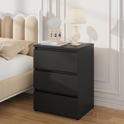 C489 $50  FOTOSOK Black Nightstand, 26"H Tall Bedside Table with Charging Station White Night Stand with USB Ports & Power Outlets, Silent Slides, Mod