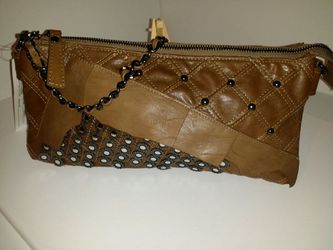Tan clutch bag