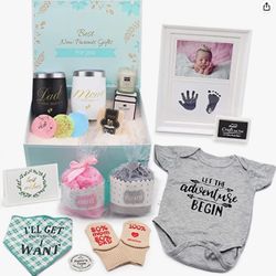  Pregnancy Gift Est 2022,  First Time Mom Gifts for Women,  New Parents Wine Tumbler Set Baby Picture Frame Onesie Socks Bib Decision Coin