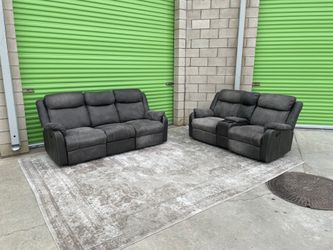 *Free Delivery* Gray Manual Recliner Couch Sofa Loveseat Set