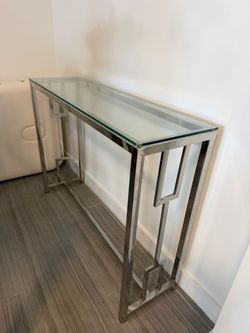 Modern Chrome & Glass Console Table – Moving Sale