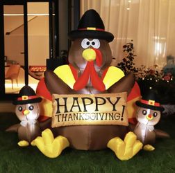 6ft Height Happy Thanksgiving Inflatable LED Lighted Turkey Family Blow up Outdoor Lawn Yard Decoration