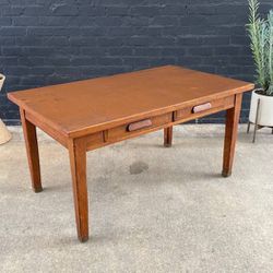1920’s American Antique Desk / Table with Leather Top, c.1920’s - Delivery Available