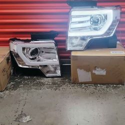Chrome headlights with LED bar DRL and spotlight for Ford F 150 2009_2014