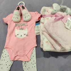 New Baby Girl Outfit/shoes and blanket