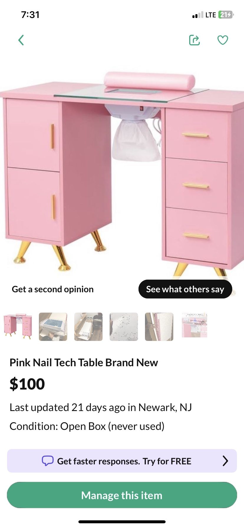 Nail Salon Tech Table In Pink