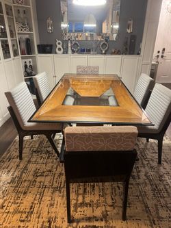 Modern Glass Top Dining Table with 6 Chairs