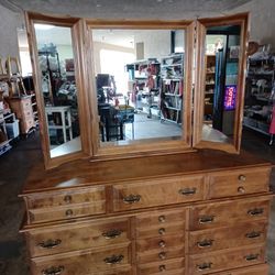 Dresser And Mirror Rolling  Wood