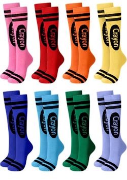 Glitopper 8 Pairs Colorful Crayon Knee High Socks Pencil Crayon Socks
