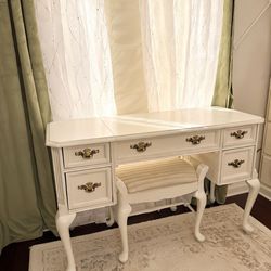 White vanity desk and stool