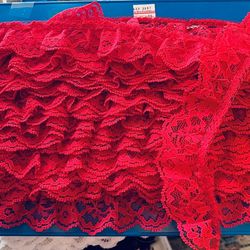 6 Yds of 1 1/4” Red Gathered Lace #020822N7