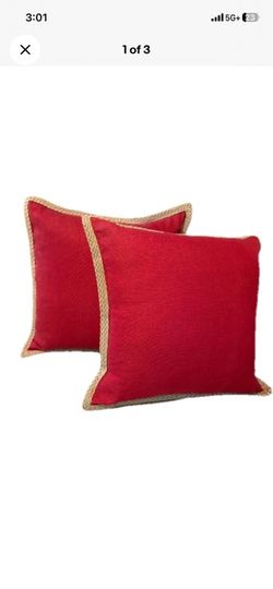 Pottery Barn Set of 2 Red Rope Trim 20x20 Down Feather Throw Pillows