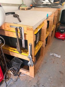 Homemade work bench and storage space