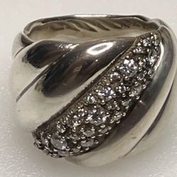 Vintage 925 David Yurman sterling silver, size 7, “Sterling Silver Sculpted Cable Band Ring”, with diamonds