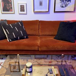 AllModern “Jones” 86” Sofa – Rust Velvet (Like New)