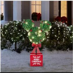 Disney Mickey Mouse 3’ Lighted Christmas Topiary Tree w/Red Holly Berries READ