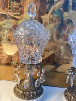 Pr. Cut Crystal, Marble Brass Candy Fish w Lid